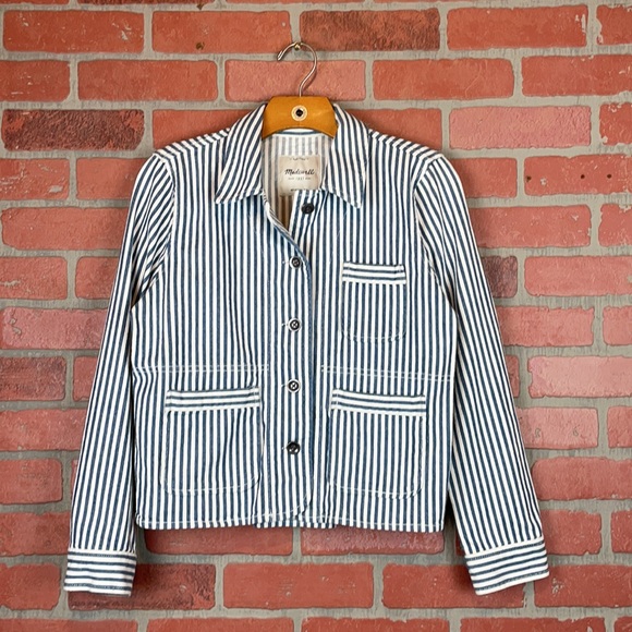 Madewell Shrunken Workwear Poppy Stripe Slightly Cropped Denim Jacket S